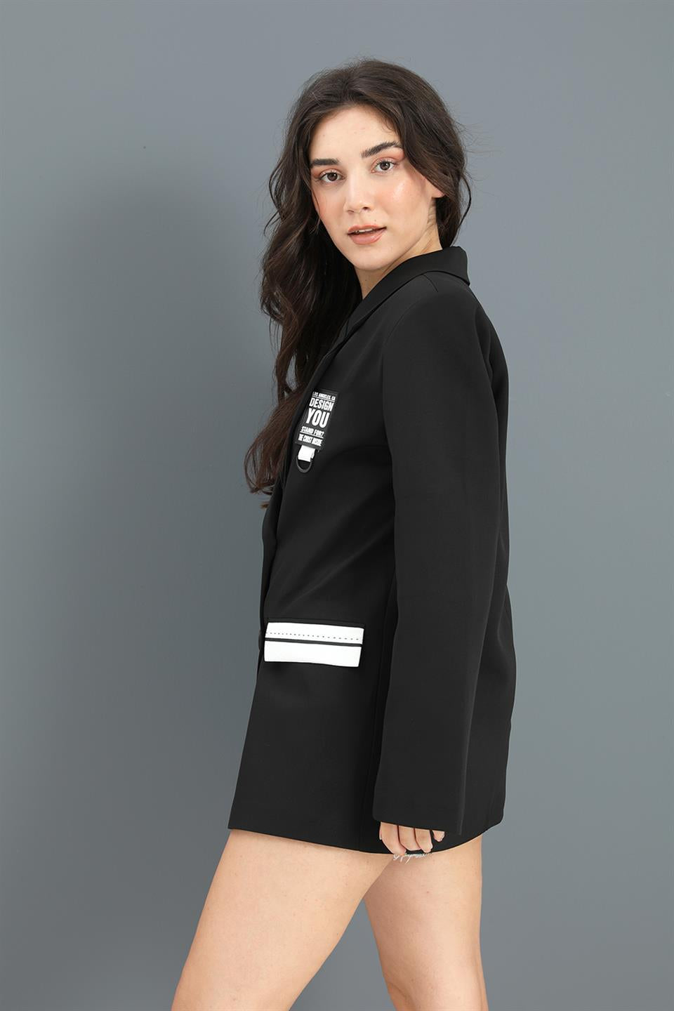 Women's Jacket Pocket Cover Garnish Atlas Fabric - Black - STREETMODE™