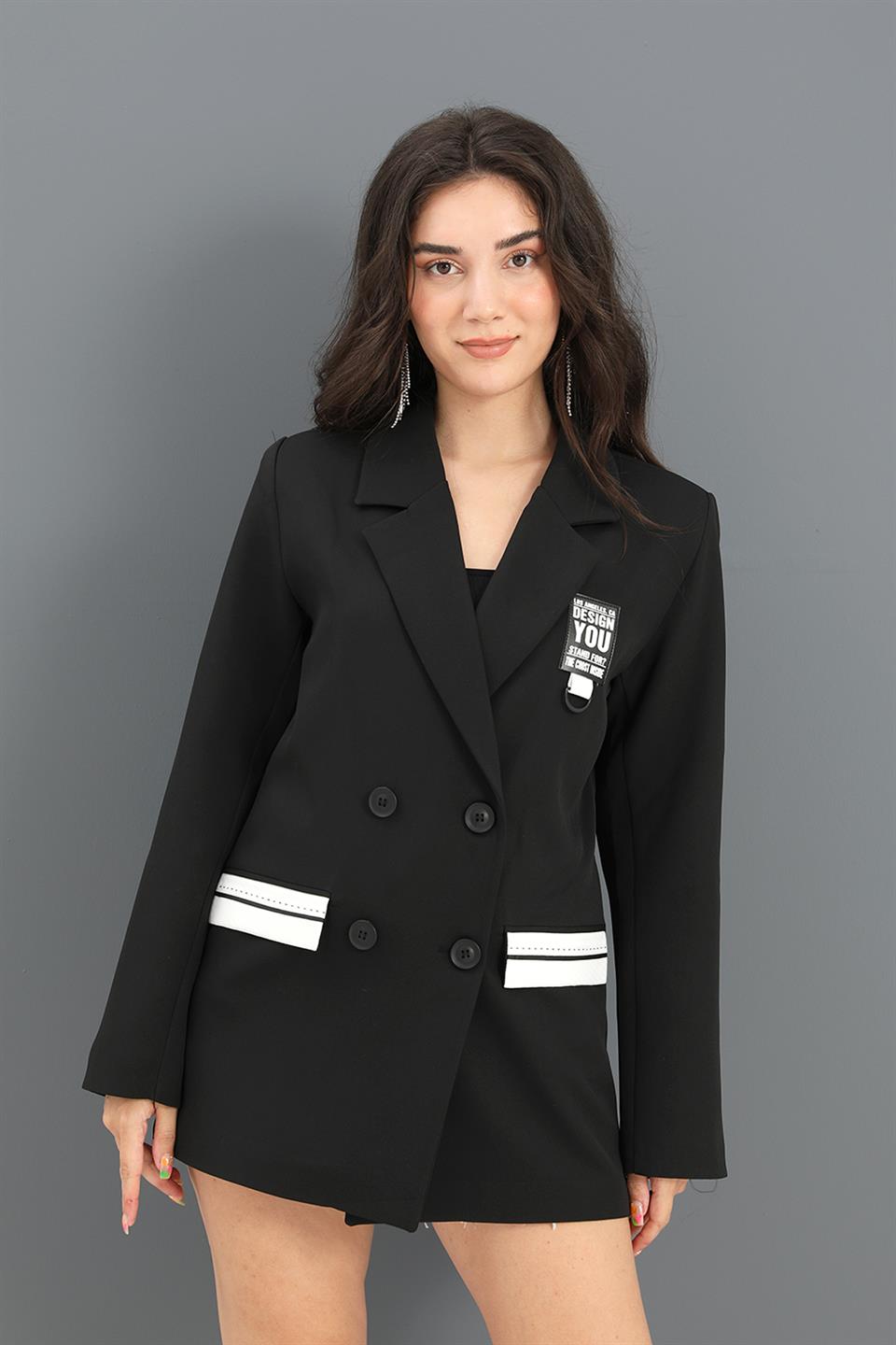 Women's Jacket Pocket Cover Garnish Atlas Fabric - Black - STREETMODE™