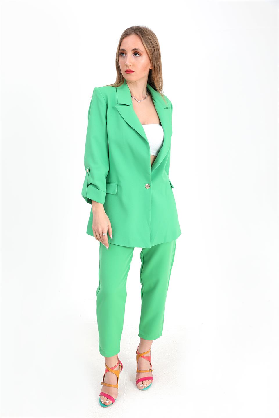 Women's Jacket Sleeve Folded Atlas Fabric - Green - STREETMODE™