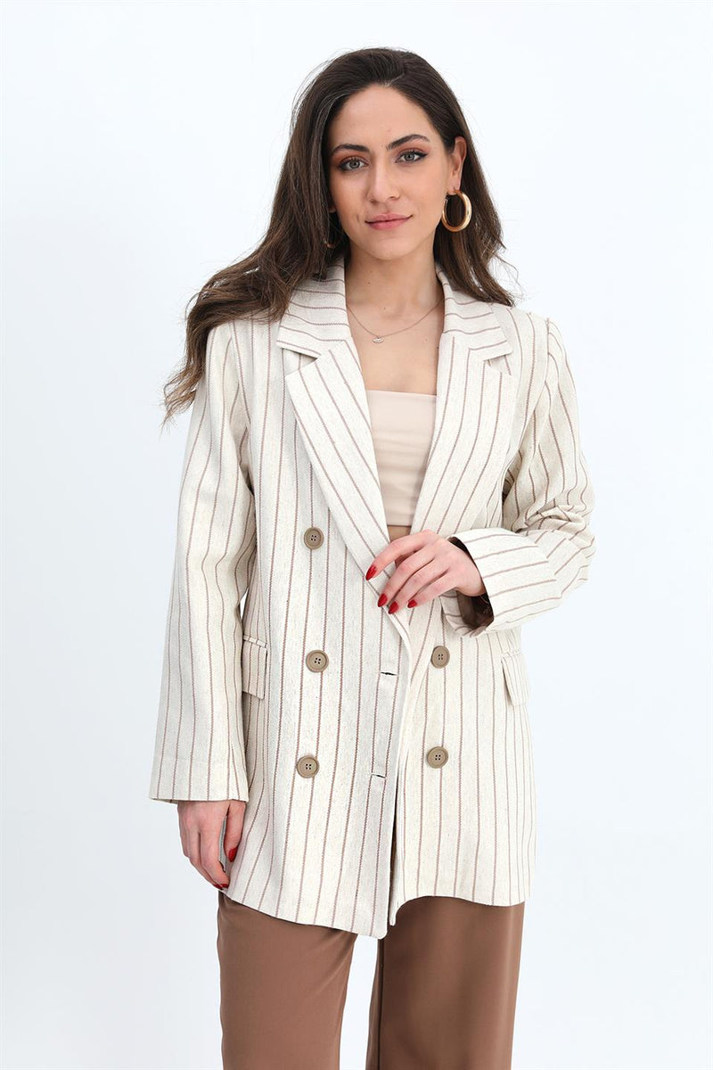 Women's Jacket Sleeve Garnish Striped Linen - Mink - STREETMODE™