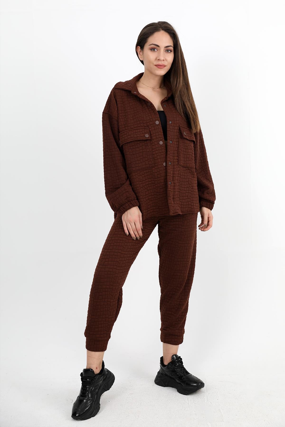 Women's Jacquard Quilted Double Set - Brown - STREETMODE™