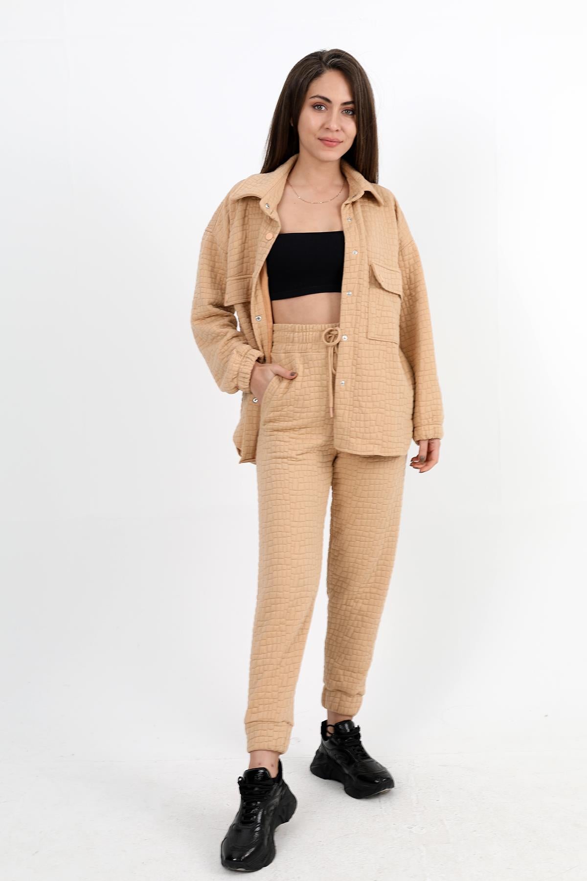 Women's Jacquard Quilted Double Set - Mink - STREETMODE™