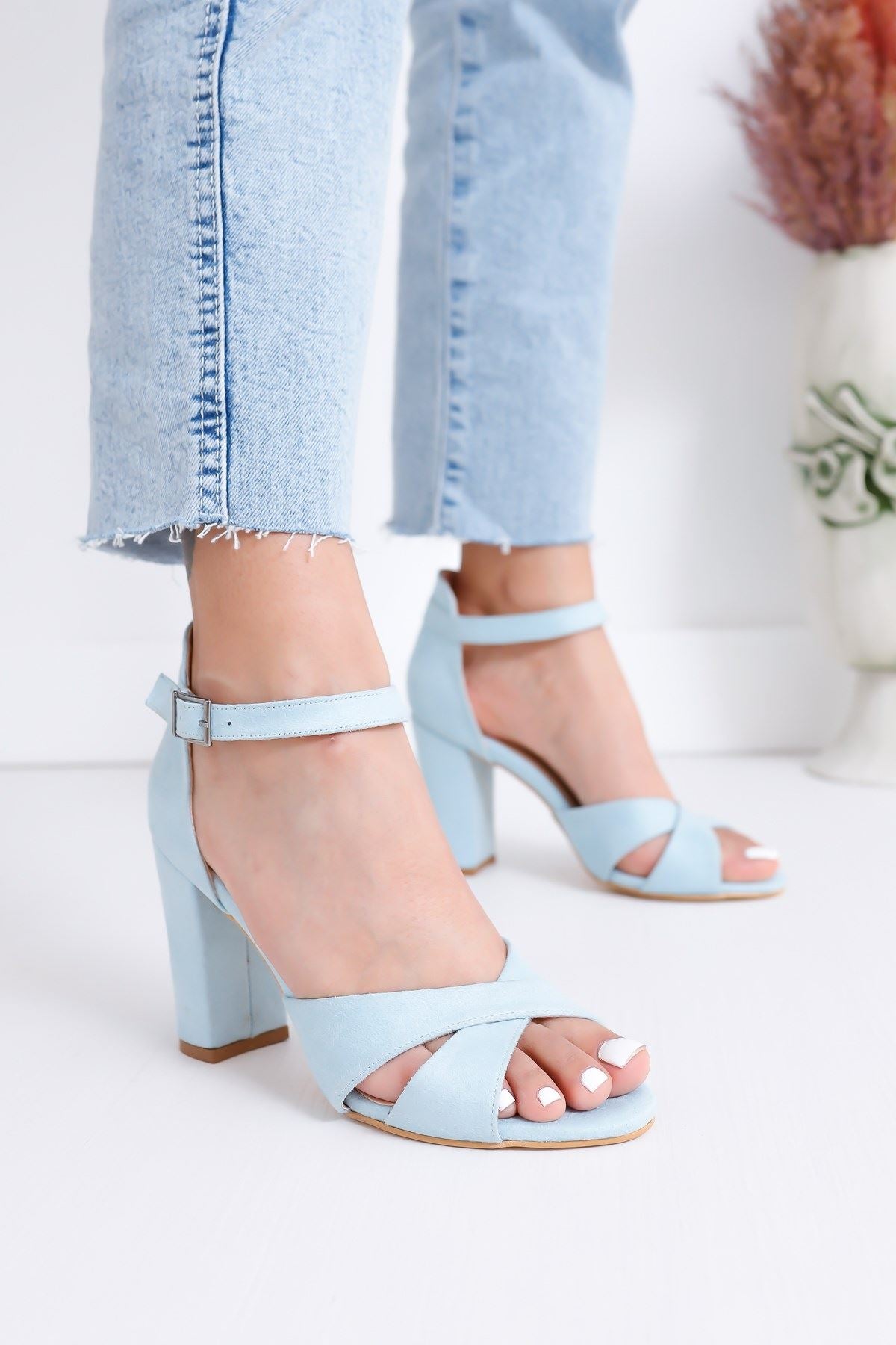 Women's Jany Heels Baby Blue Suede Shoes - STREETMODE™