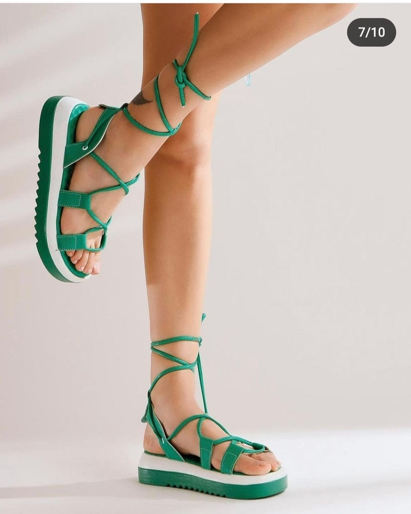 Women's Jiata Green Skin Lace-Up Sandals - STREETMODE™