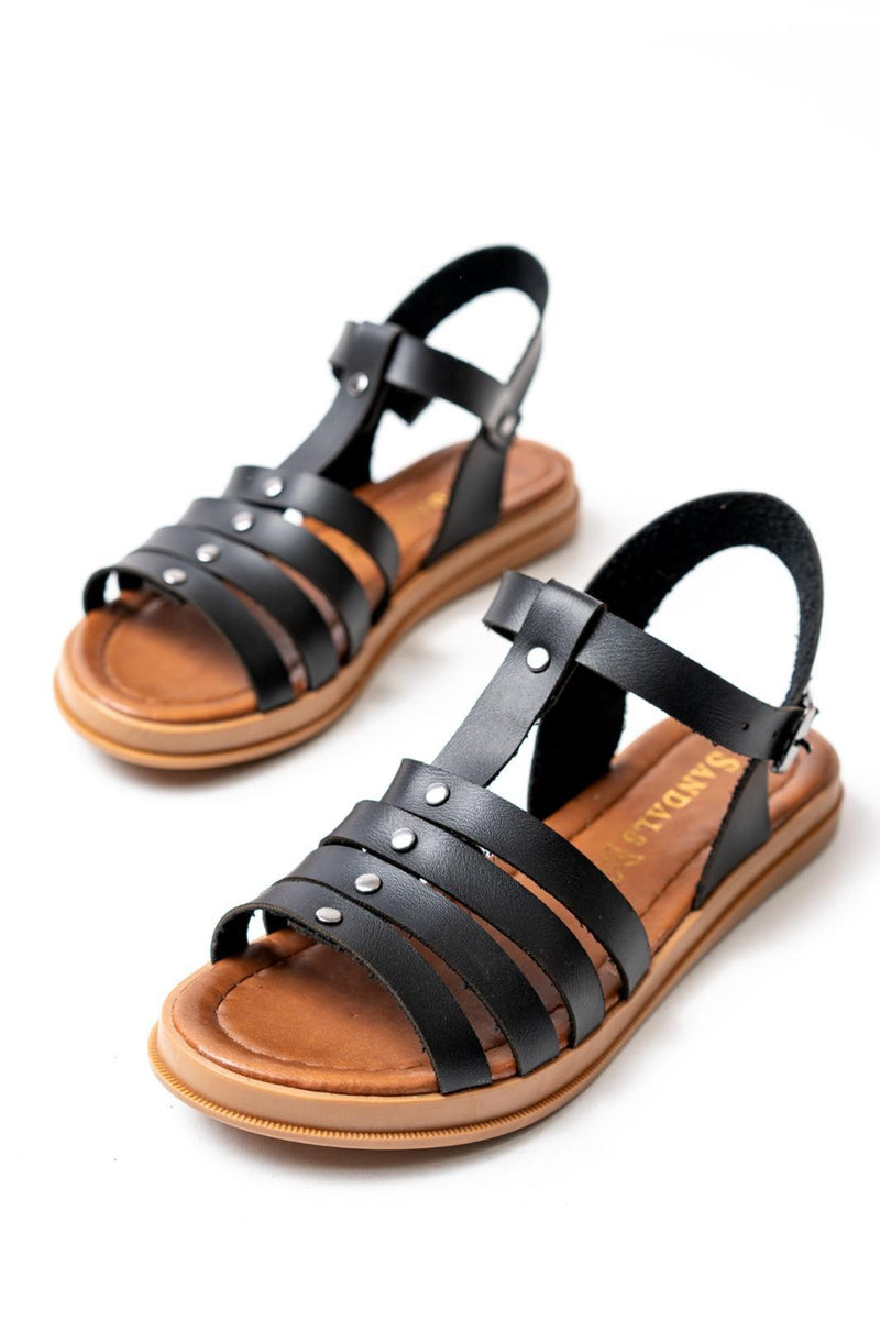 Women's Jikto Black Leather Sandals - STREETMODE™