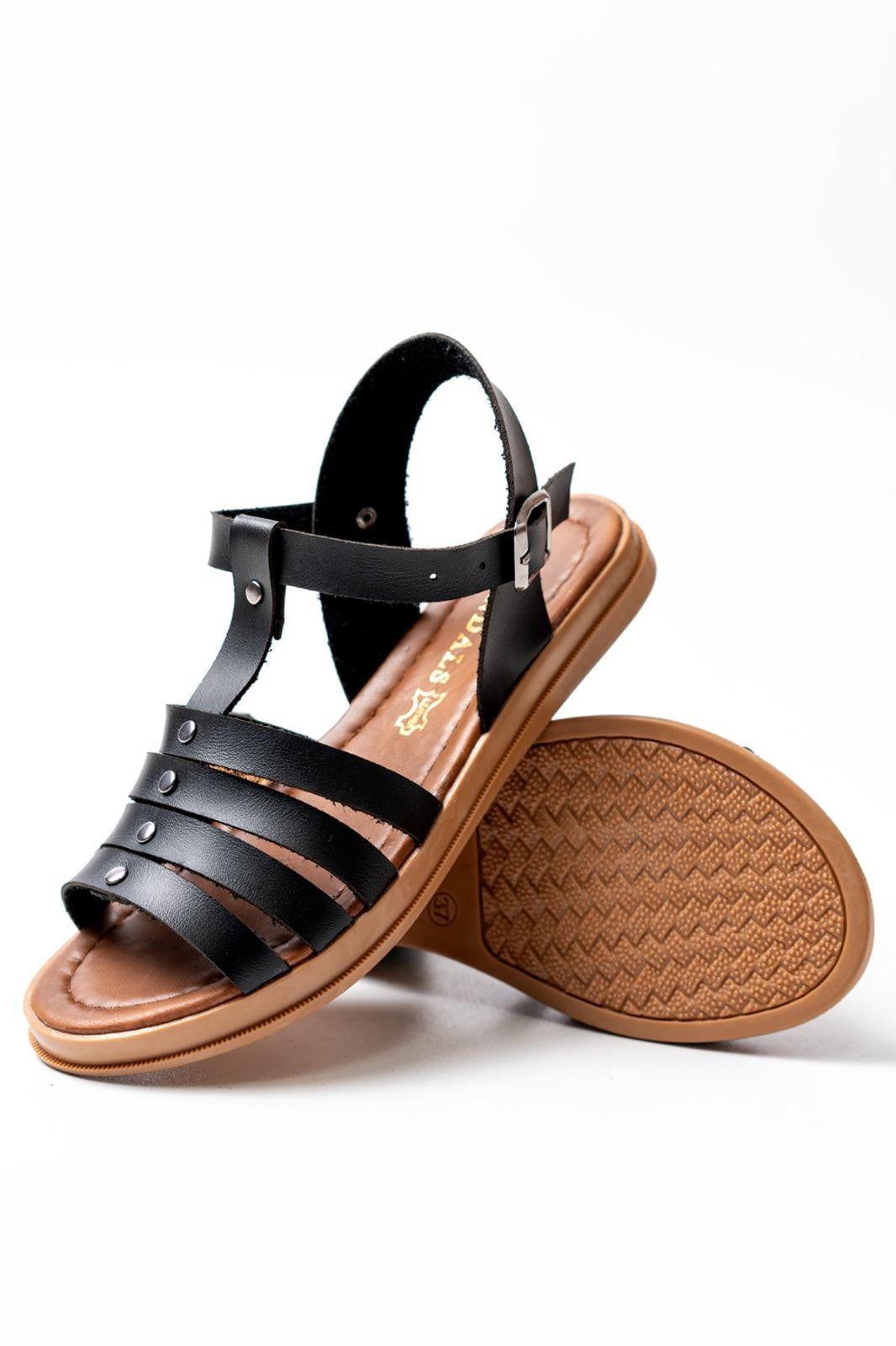 Women's Jikto Black Leather Sandals - STREETMODE™