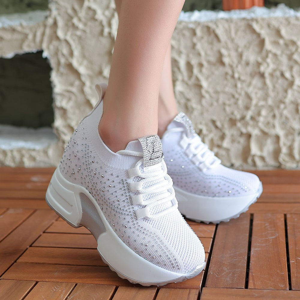 Women's Jiyra White Knitwear Lace-Up Sports Shoes - STREETMODE™