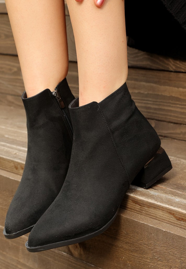 Women's Joji Black Suede Heeled Boots - STREETMODE™