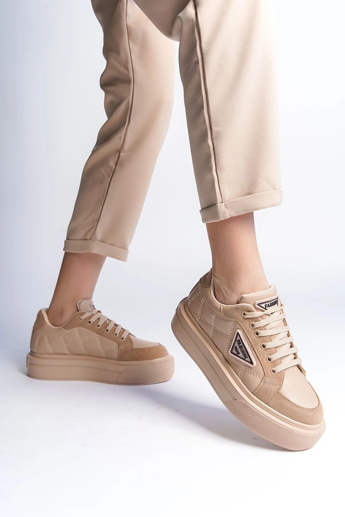 Women's Julya Nude Leather Laced Sports Shoes - STREETMODE™
