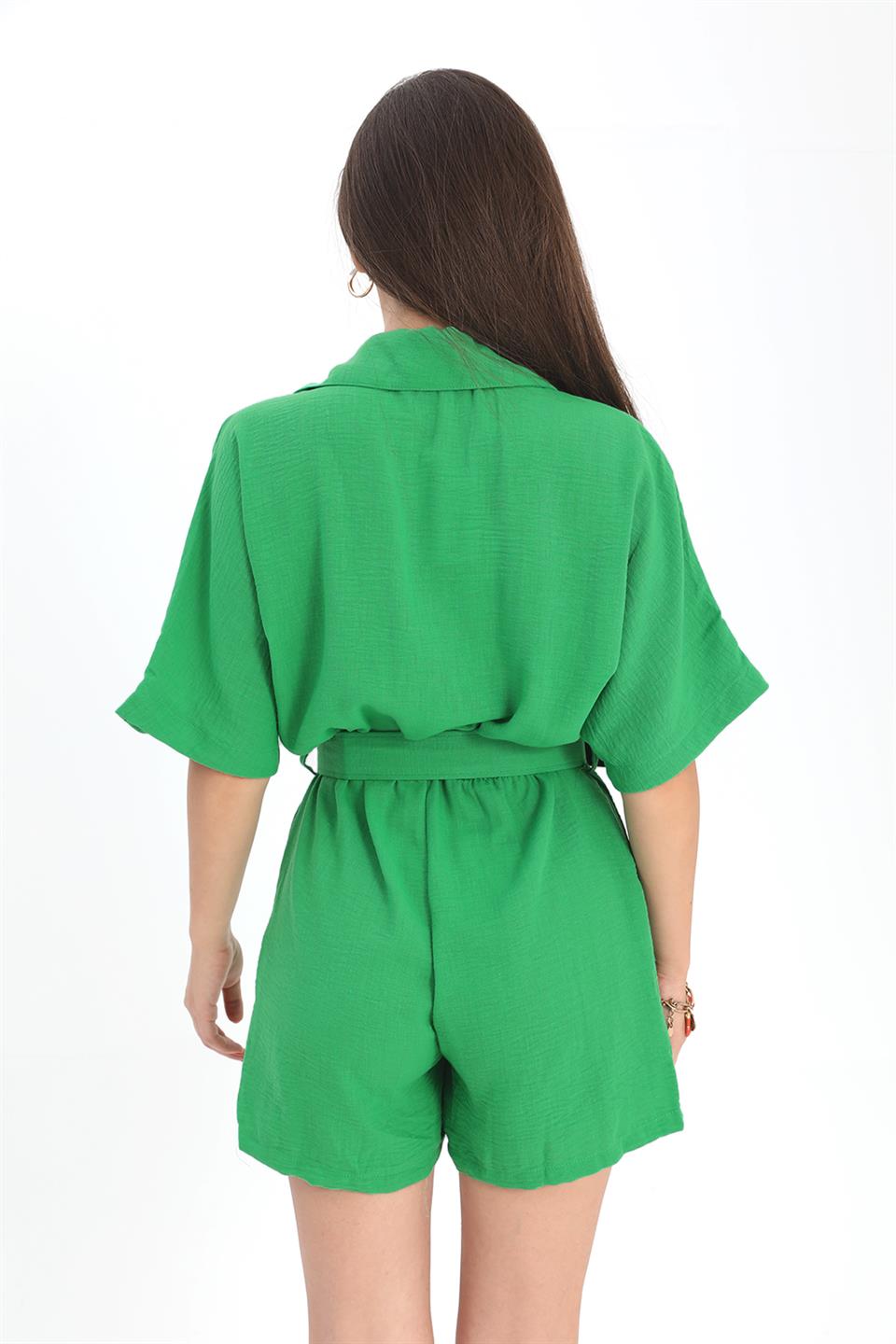 Women's Jumpsuit Elastic Waist Bat Sleeve Linen - Green - STREETMODE™