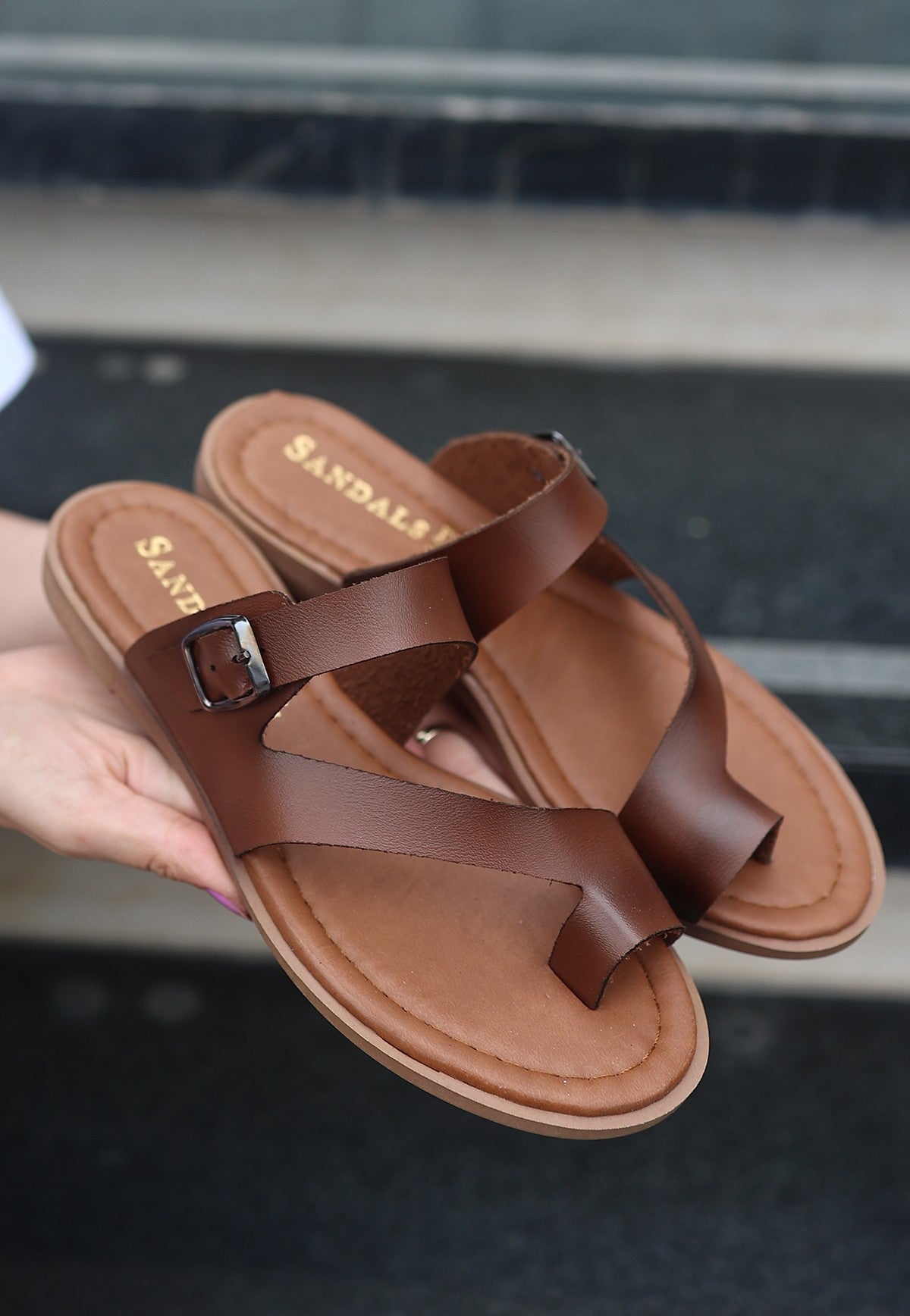 Women's Juni Brown Leather Slippers - STREETMODE™