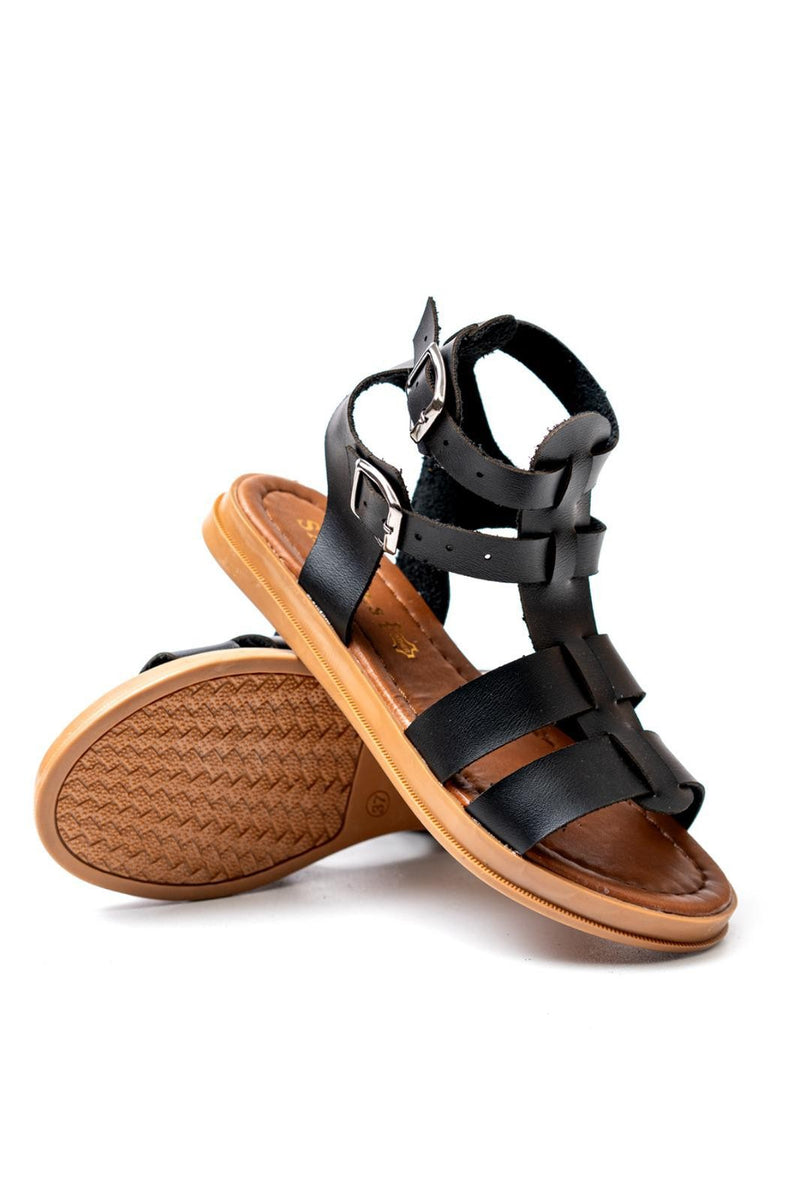 Women's Kamila Black Leather Sandals - STREETMODE™
