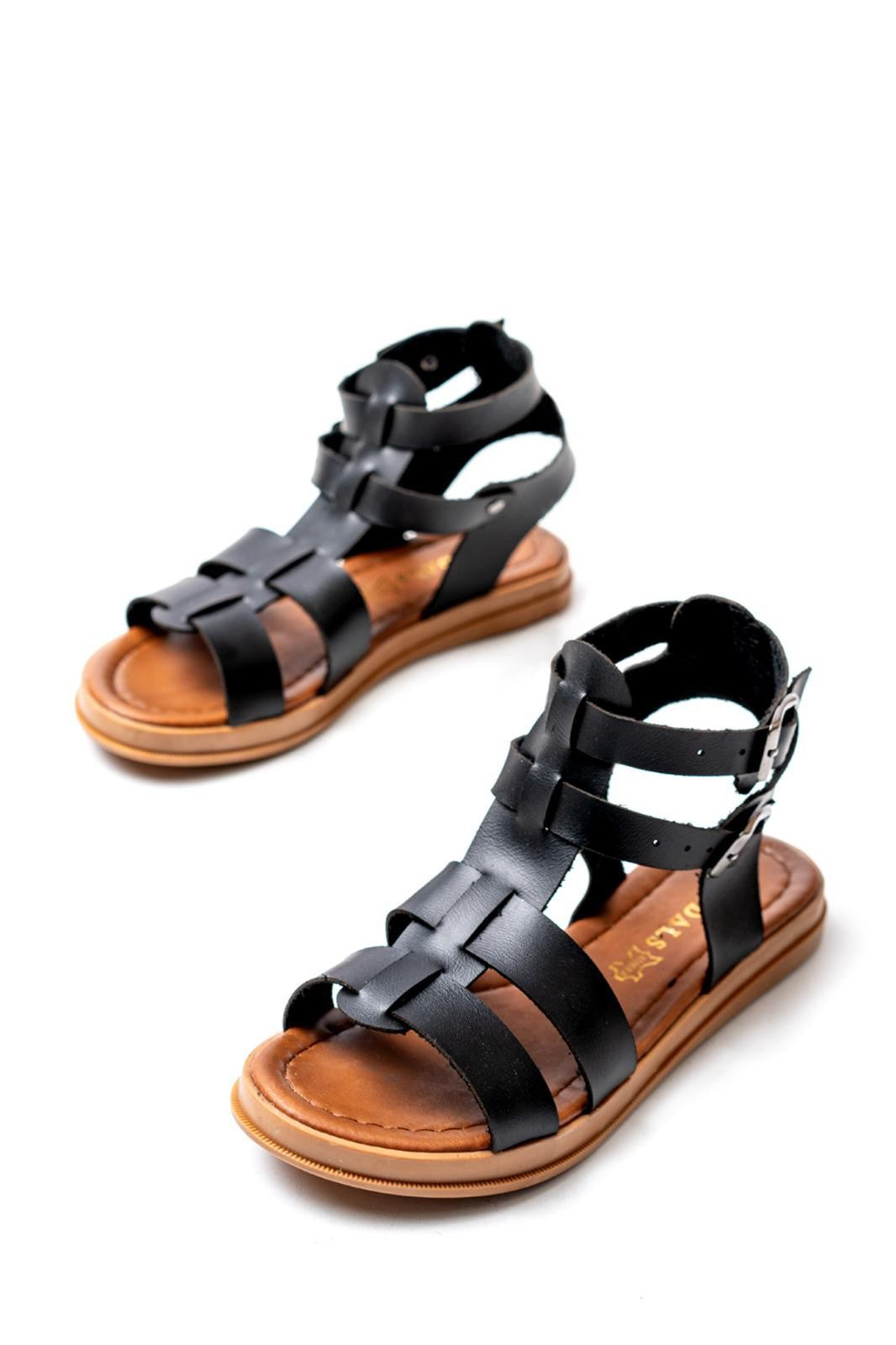 Women's Kamila Black Leather Sandals - STREETMODE™