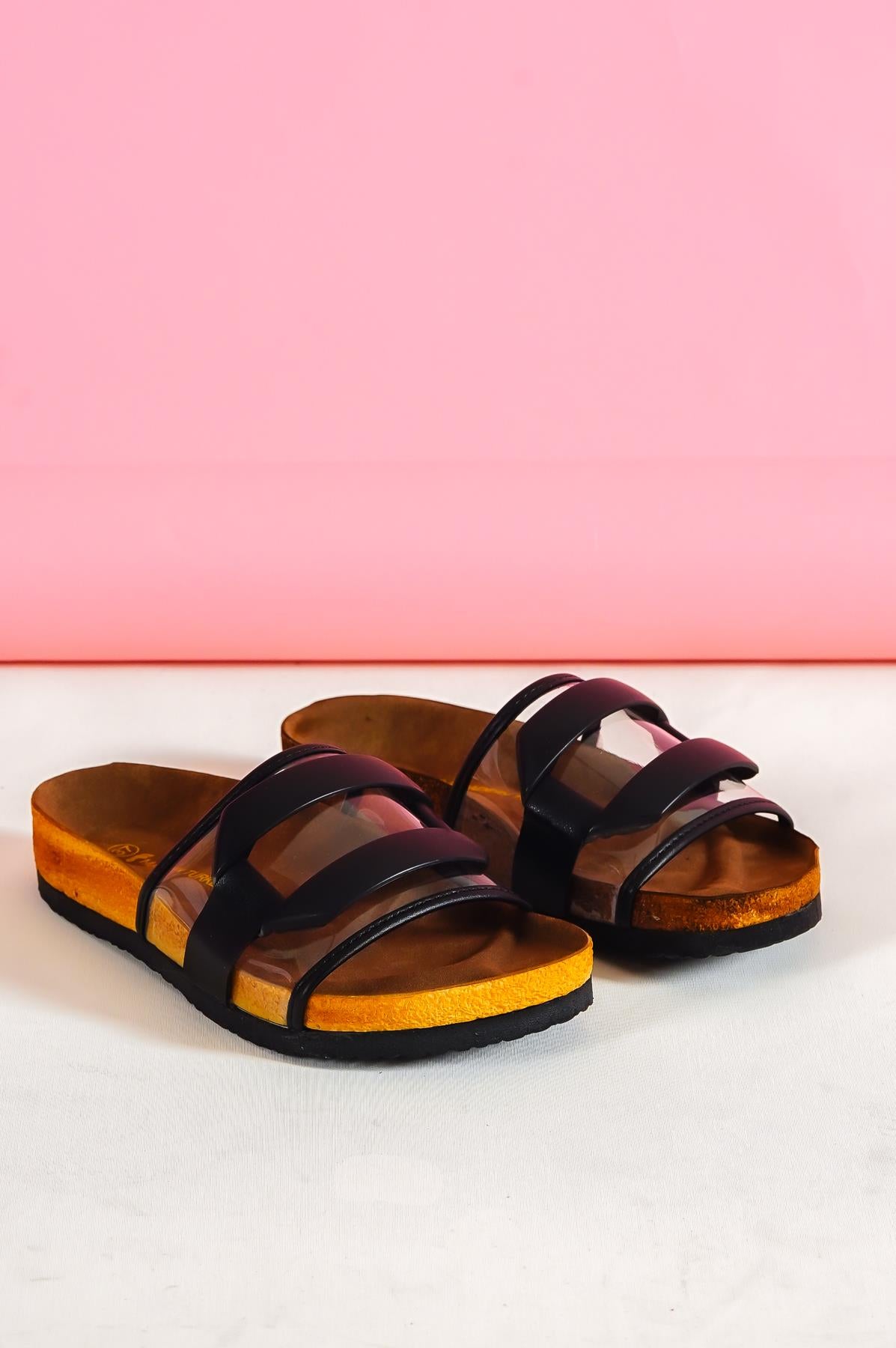women's karli black buckle single strap slippers & sandals 005 - STREETMODE™