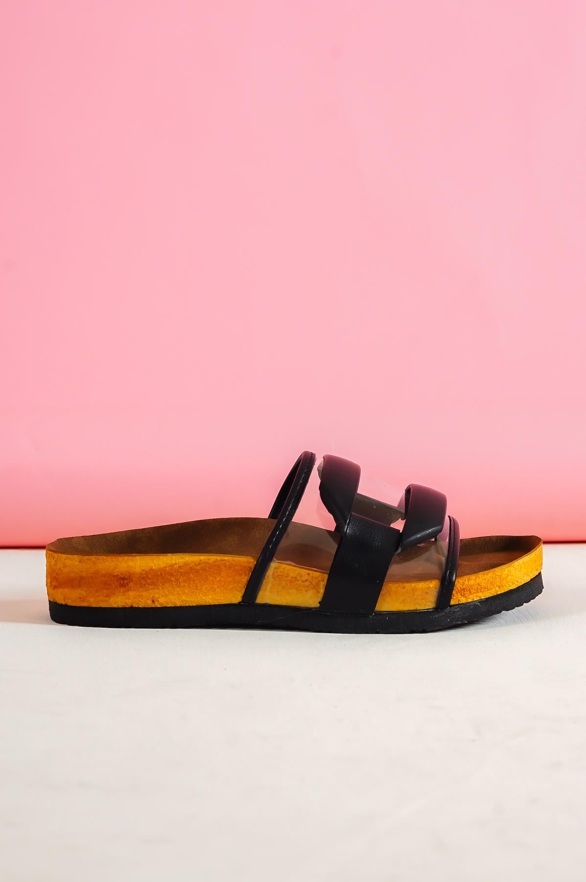 women's karli black buckle single strap slippers & sandals 005 - STREETMODE™