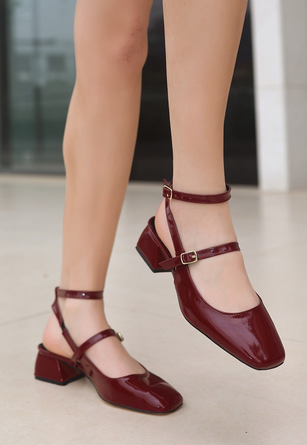 Women's Karmi Burgundy Patent Leather Heeled Shoes - STREETMODE™
