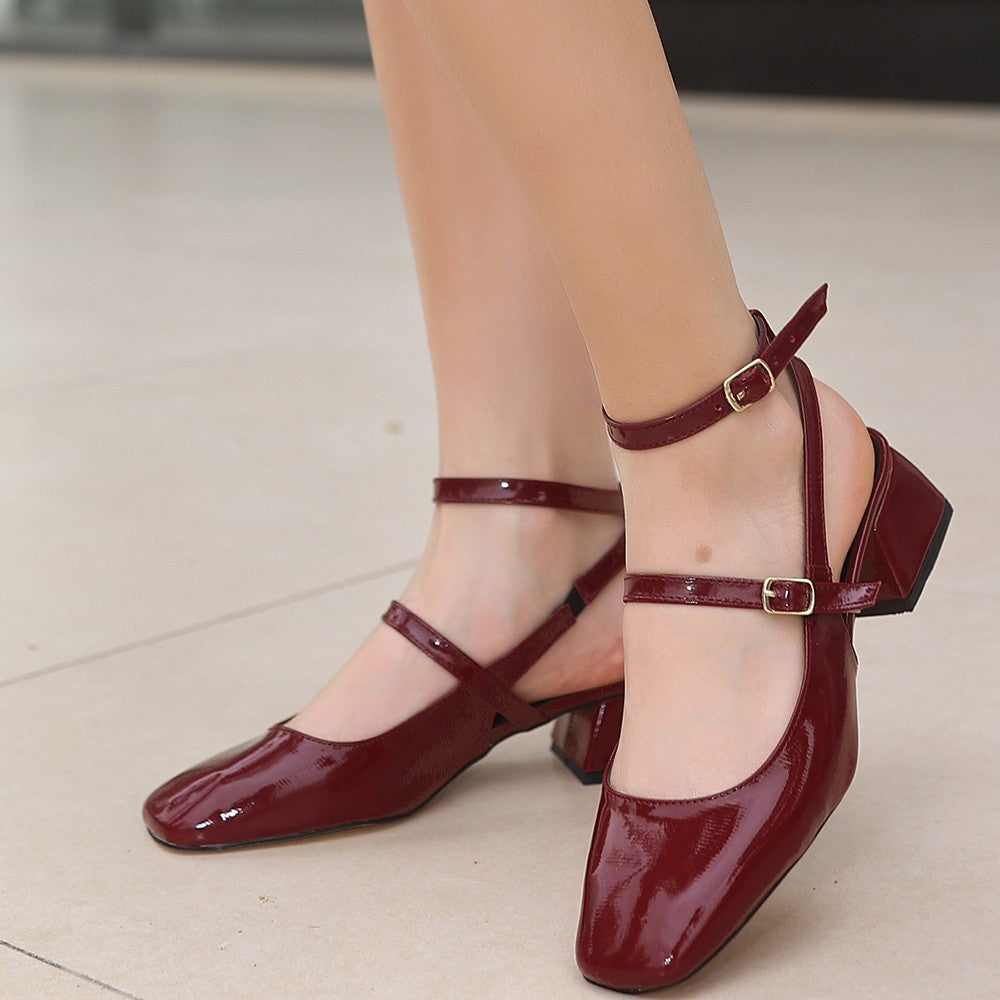 Women's Karmi Burgundy Patent Leather Heeled Shoes - STREETMODE™