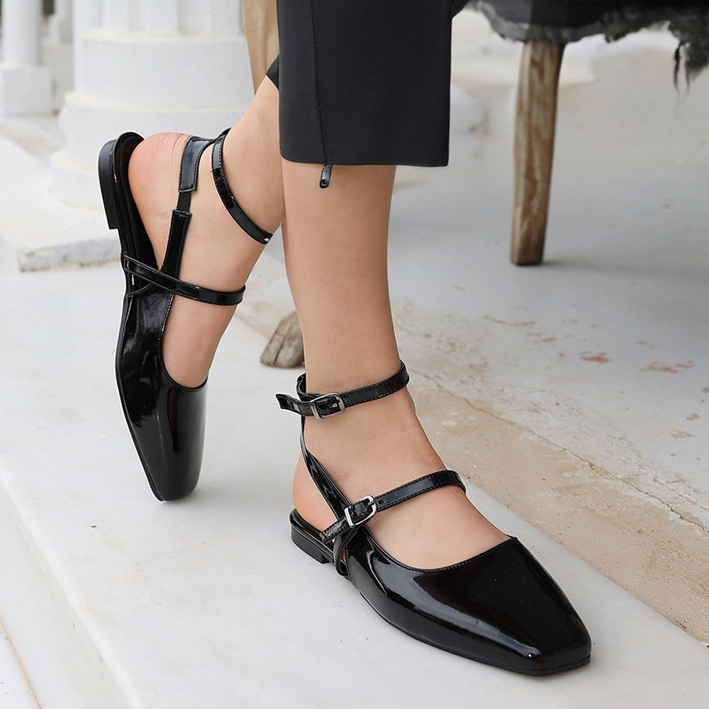Women's Katrin Black Patent Leather Ballet Shoes - STREETMODE™