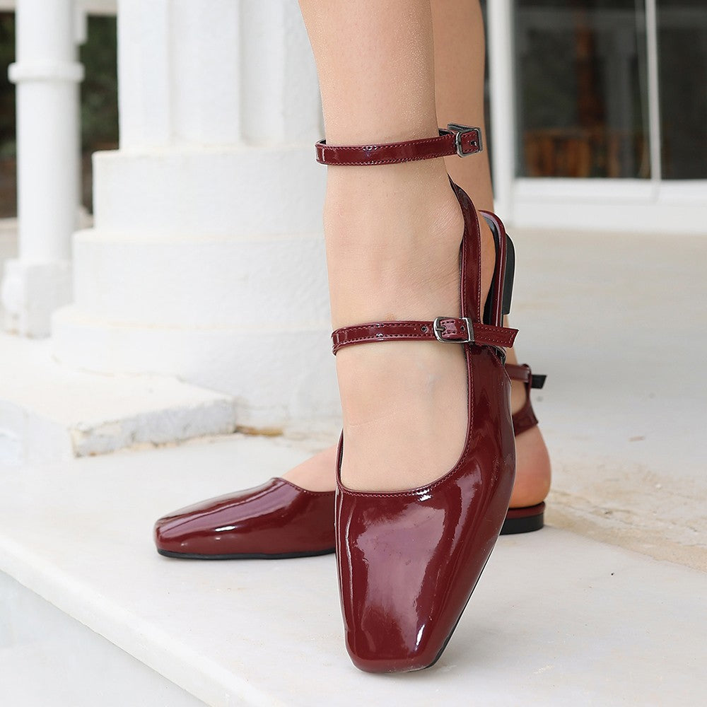 Women's Katrin Burgundy Patent Leather Ballerina Shoes - STREETMODE™