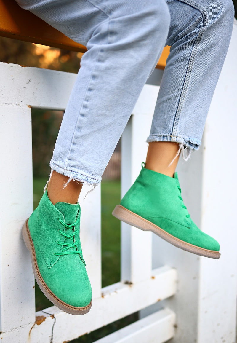 Women's Kean Green Suede Lace-up Boots - STREETMODE™