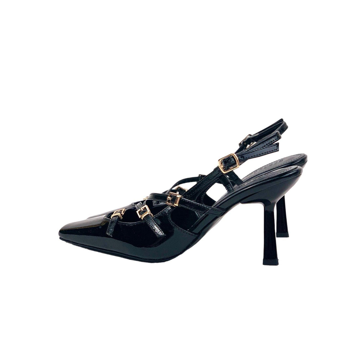 Women's Keyt Black Thin Heel 3 Buckle Casual Shoes 8cm - STREETMODE™