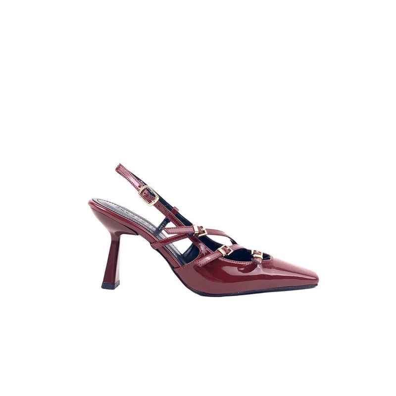 Women's Keyt Burgundy Thin Heel 3 Buckle Casual Shoes 8cm - STREETMODE™