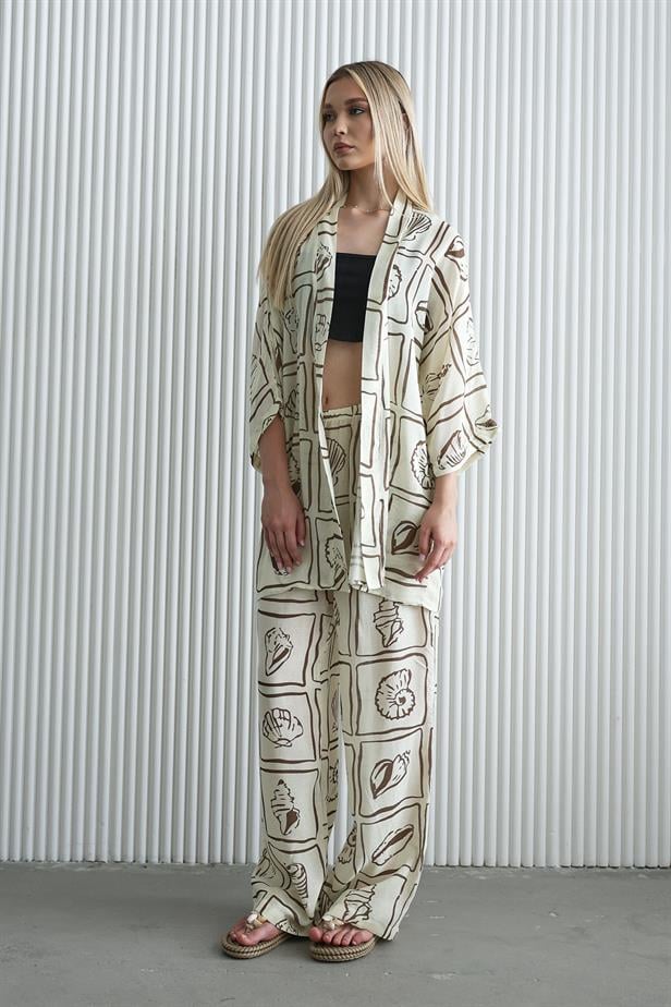 Women's Kimono Set - Ecru-Brown - STREETMODE™