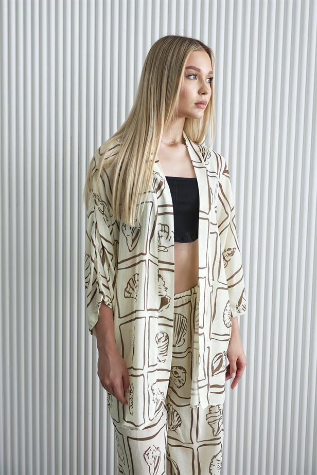 Women's Kimono Set - Ecru-Brown - STREETMODE™