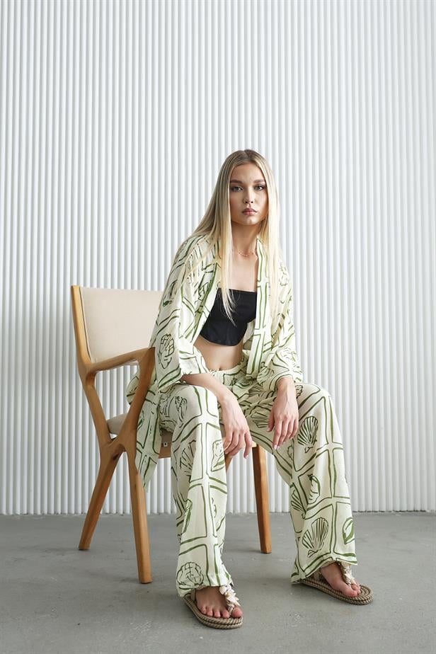 Women's Kimono Set - Ecru-Green - STREETMODE™