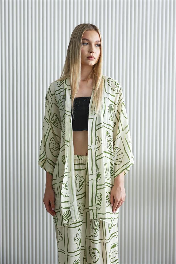 Women's Kimono Set - Ecru-Green - STREETMODE™