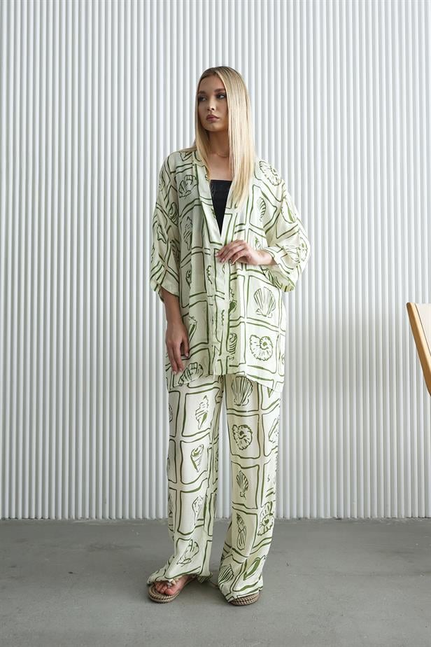 Women's Kimono Set - Ecru-Green - STREETMODE™