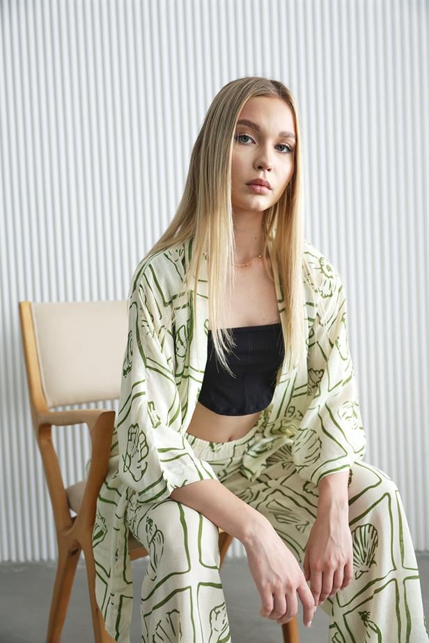 Women's Kimono Set - Ecru-Green - STREETMODE™