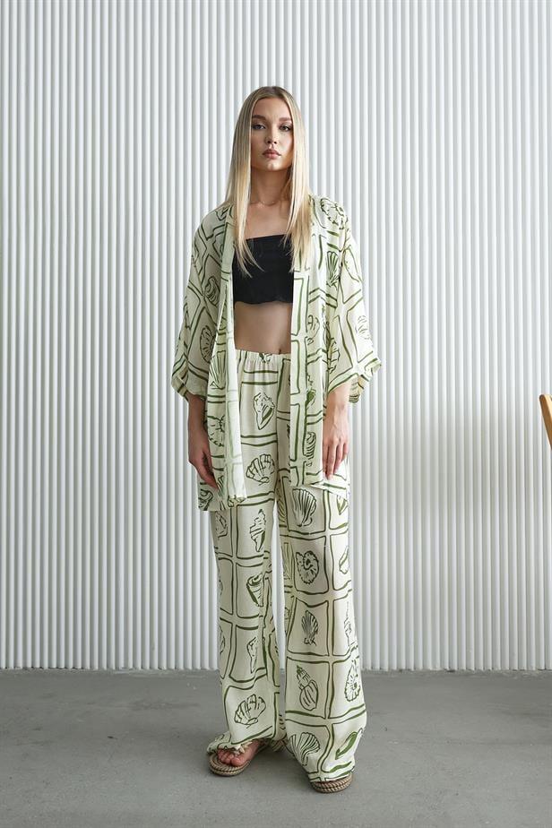 Women's Kimono Set - Ecru-Green - STREETMODE™