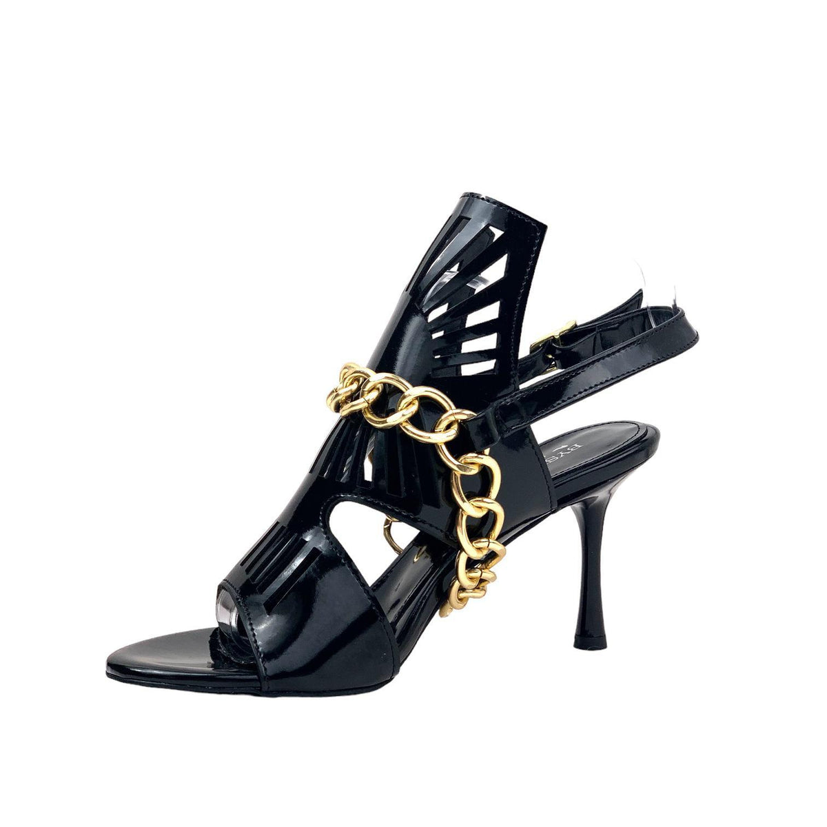 Women's Kokl Black Patent Leather Thin Heel Chain Detailed Evening Shoes - STREETMODE™