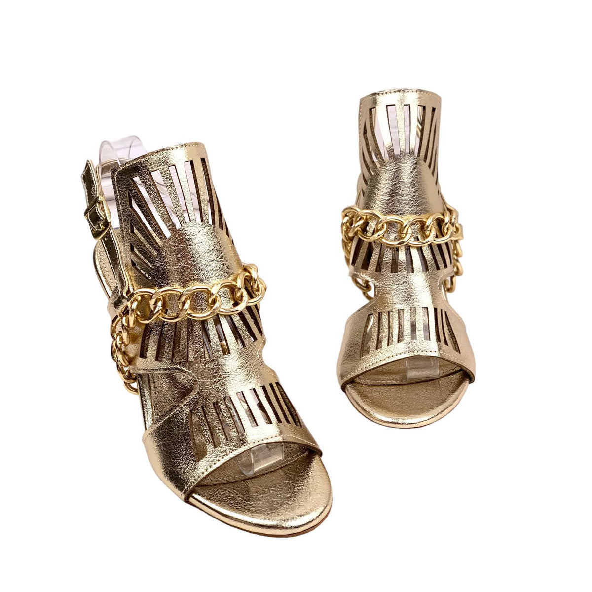 Women's Kokl Gold Thin Heel Chain Detailed Evening Dress Shoes - STREETMODE™