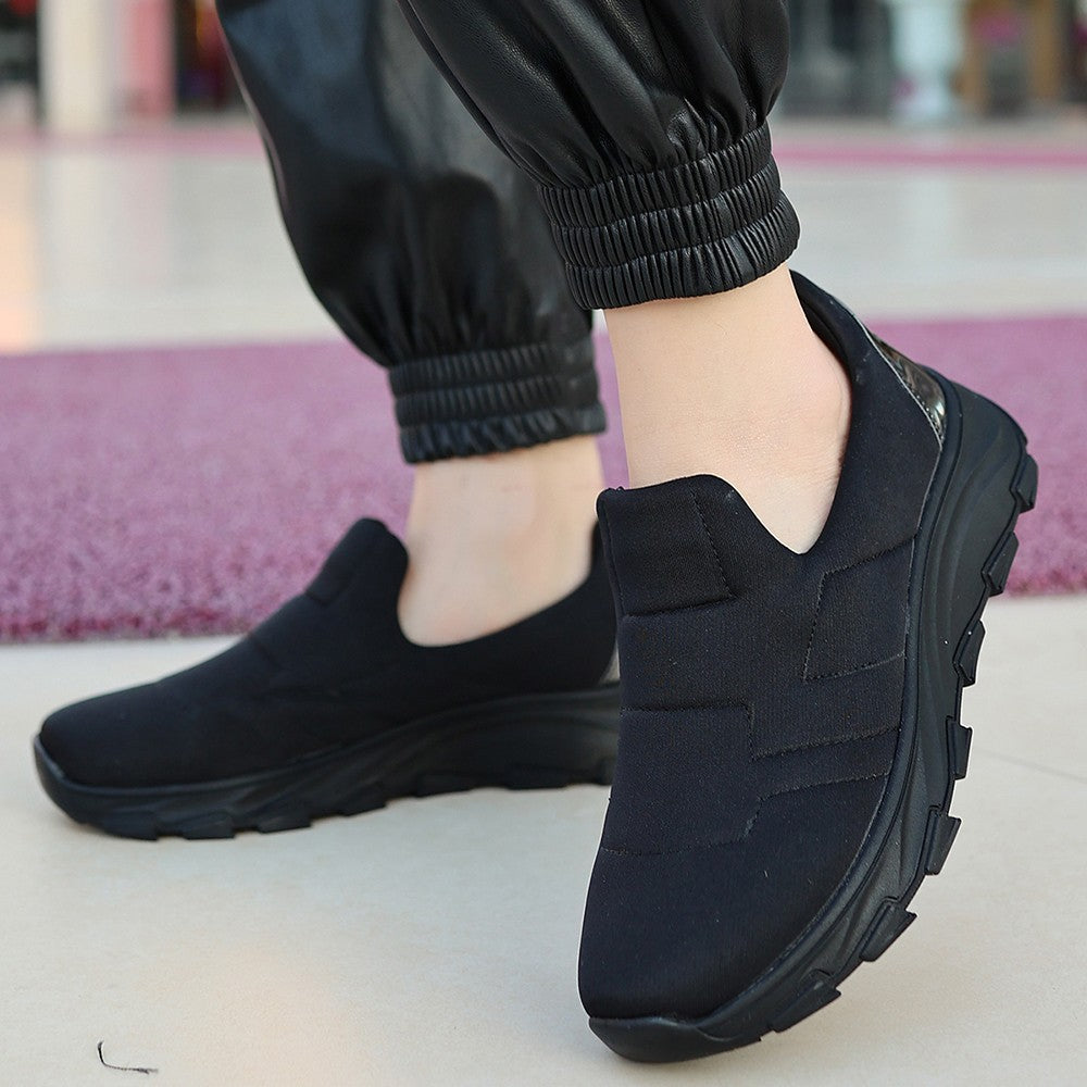 Women's Krista Black Stretch Black Sole Sports Shoes - STREETMODE™