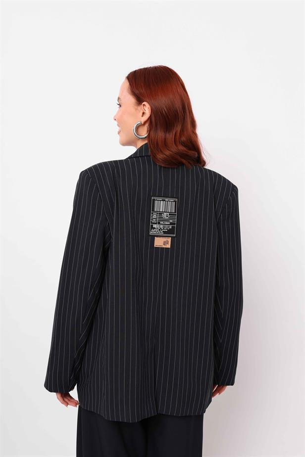 Women's Label Detailed Jacket Navy Blue - STREETMODE™