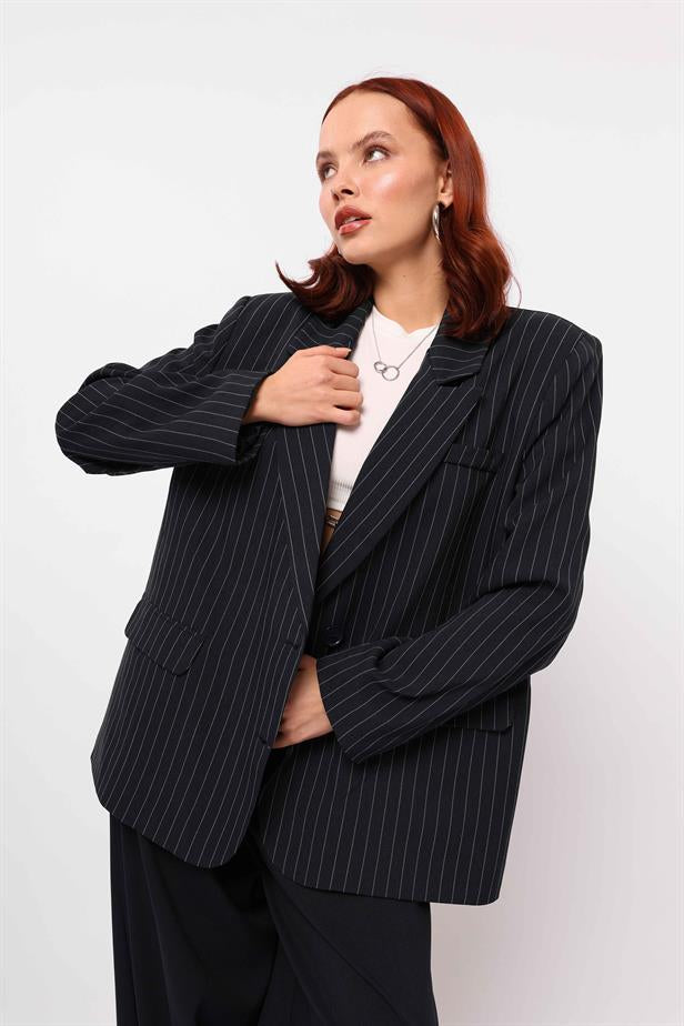 Women's Label Detailed Jacket Navy Blue - STREETMODE™