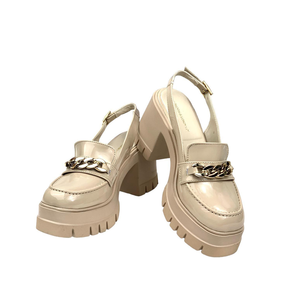 Women's Leather Leather Open Back Leofer Shoes with Chain Buckle - STREETMODE™