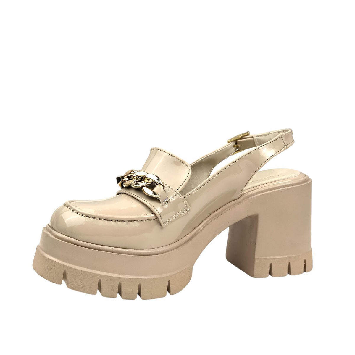 Women's Leather Leather Open Back Leofer Shoes with Chain Buckle - STREETMODE™