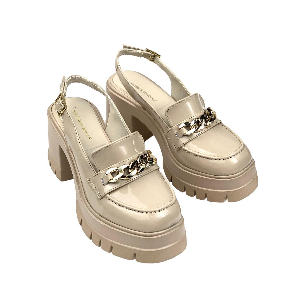 Women's Leather Leather Open Back Leofer Shoes with Chain Buckle - STREETMODE™