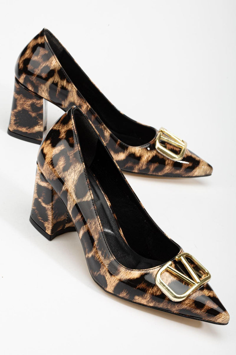 Women's Leopard Patent Leather Buckle Detailed Thick Heel Shoes - STREETMODE™