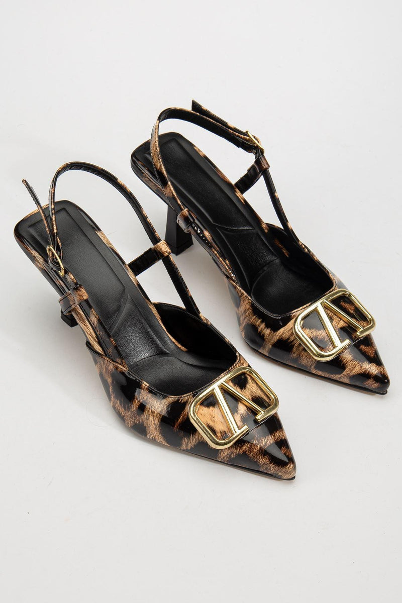 Women's Leopard Patent Leather Buckle Detailed Thin Heeled Shoes - STREETMODE™