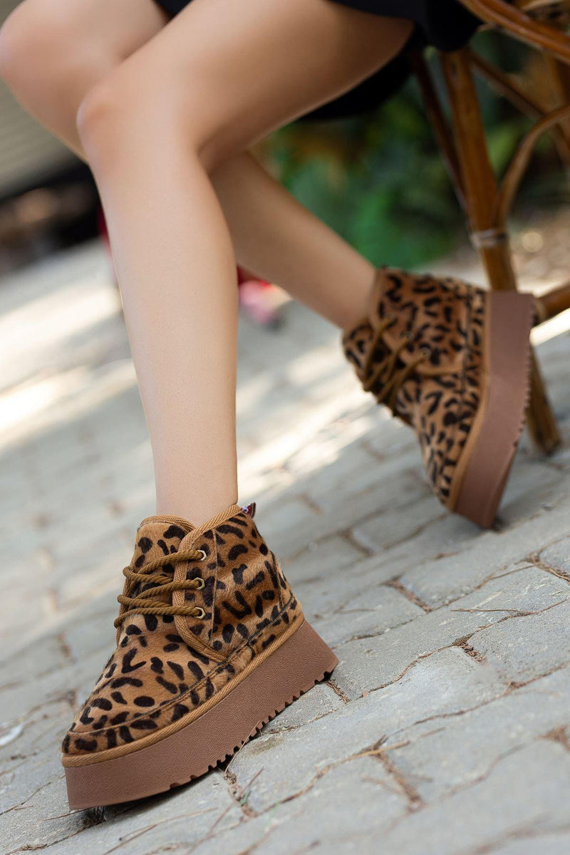 Women's Leopard Suede Thick-Soled Lace-Up Ankle Boots - STREETMODE™