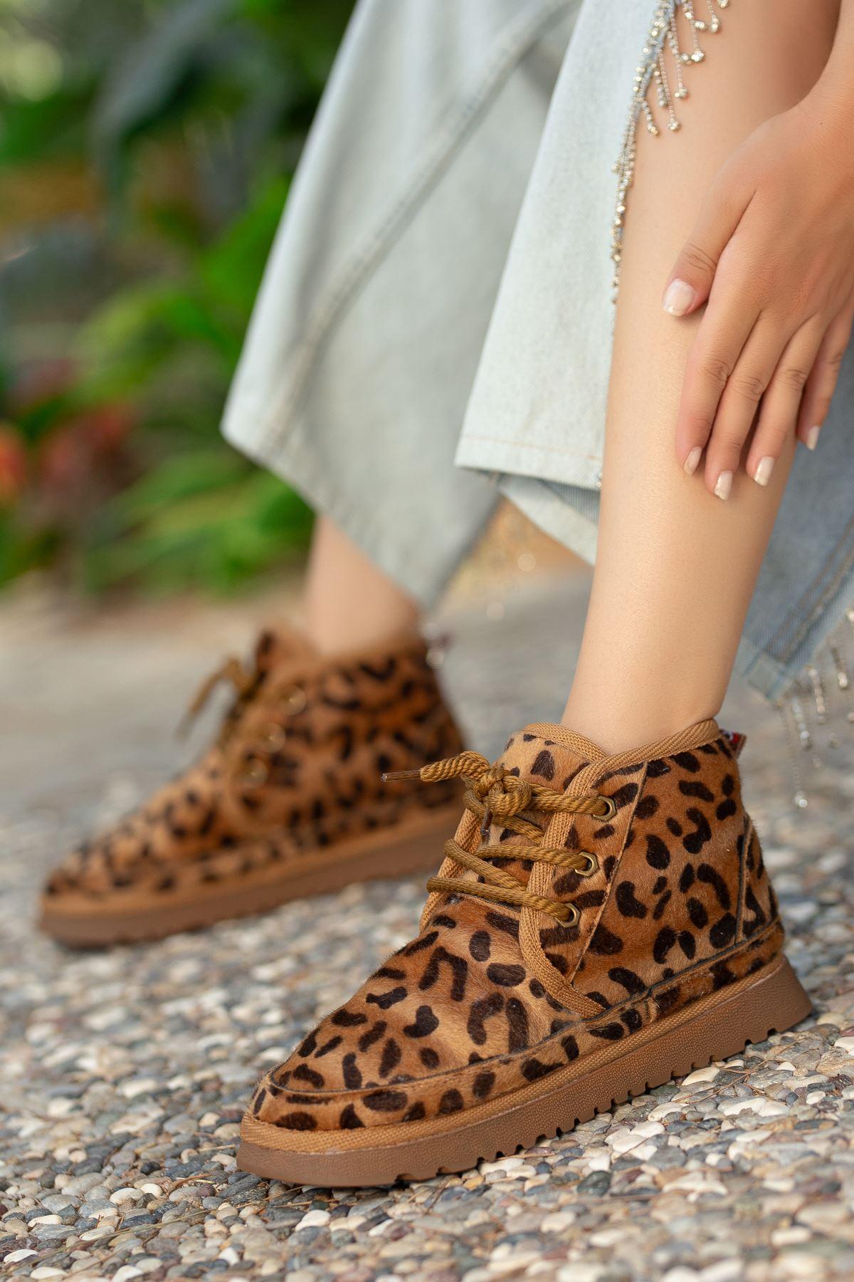 Women's Leopard Suede Thick-Soled Lace-Up Ankle Boots - STREETMODE™