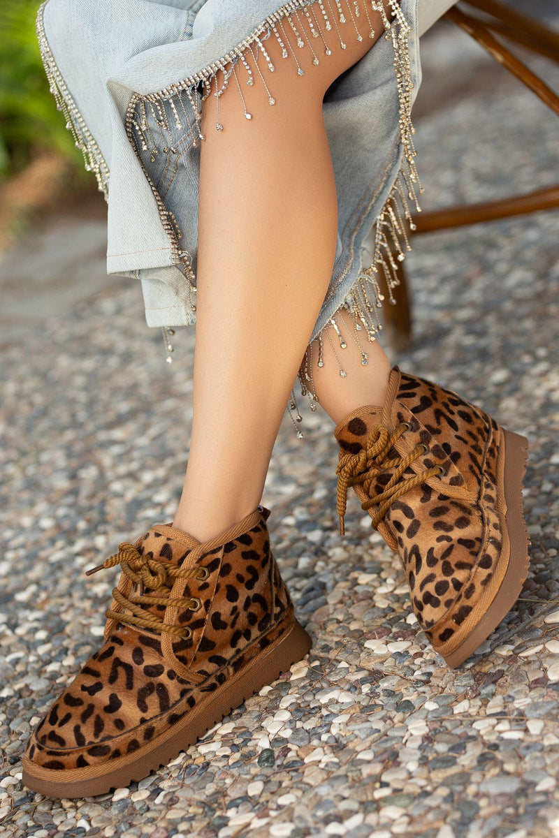 Women's Leopard Suede Thick-Soled Lace-Up Ankle Boots - STREETMODE™