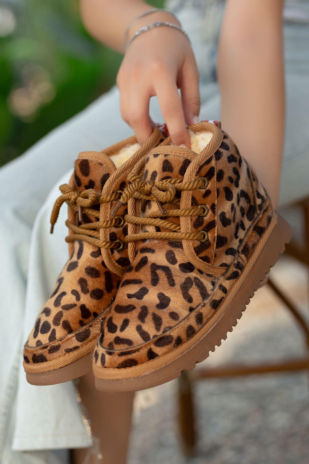 Women's Leopard Suede Thick-Soled Lace-Up Ankle Boots - STREETMODE™