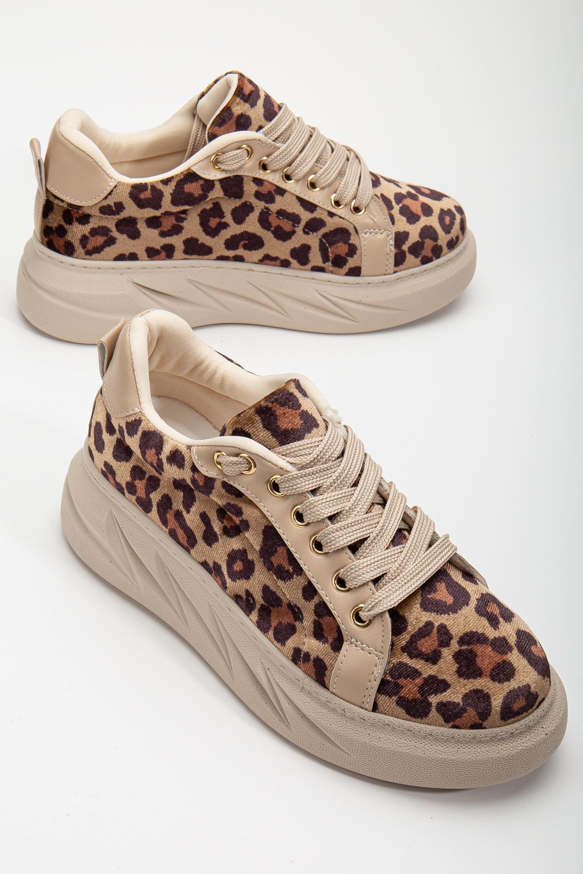 Women's Leopard Velvet Thick Soled Sneakers with Gold Detail - STREETMODE™