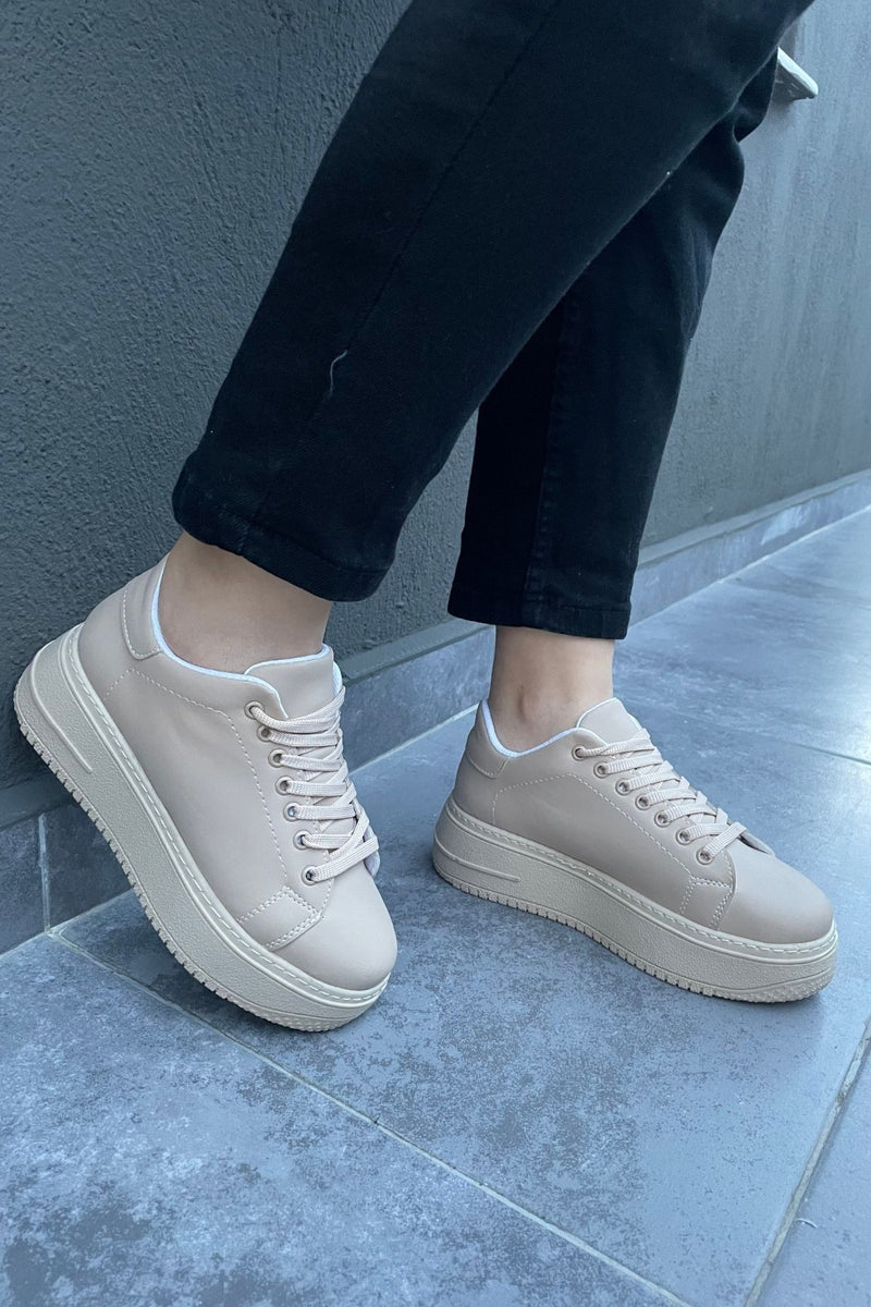 Women's Leran Nude Skin Lace-up Sneakers Sports Shoes - STREETMODE™