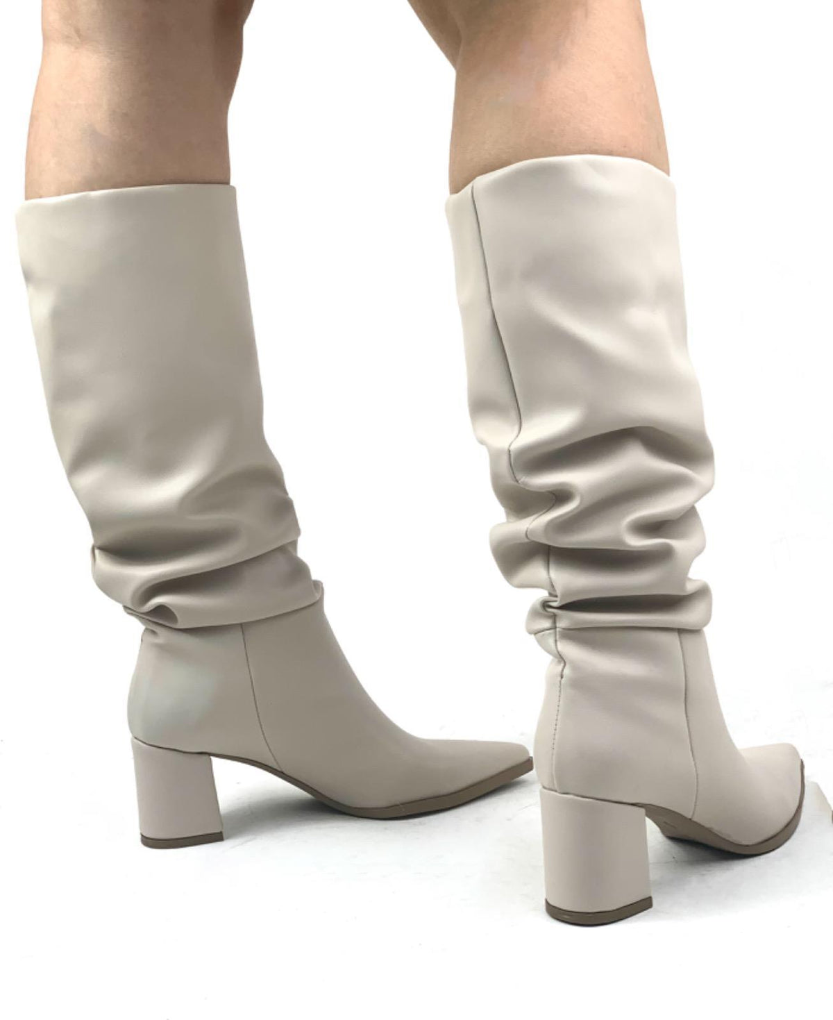 Women's Lerny Beige Gusseted Chunky Heel Leather Boots - STREETMODE™